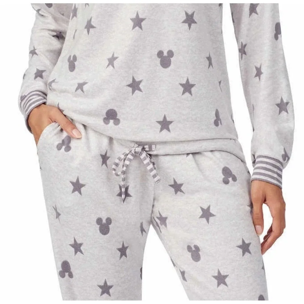 NEW DISNEY Women's Sz XXL Cozy Lounge Set Pajamas Grey Mickey Mouse Top &‎ Pants - Picture 5 of 7